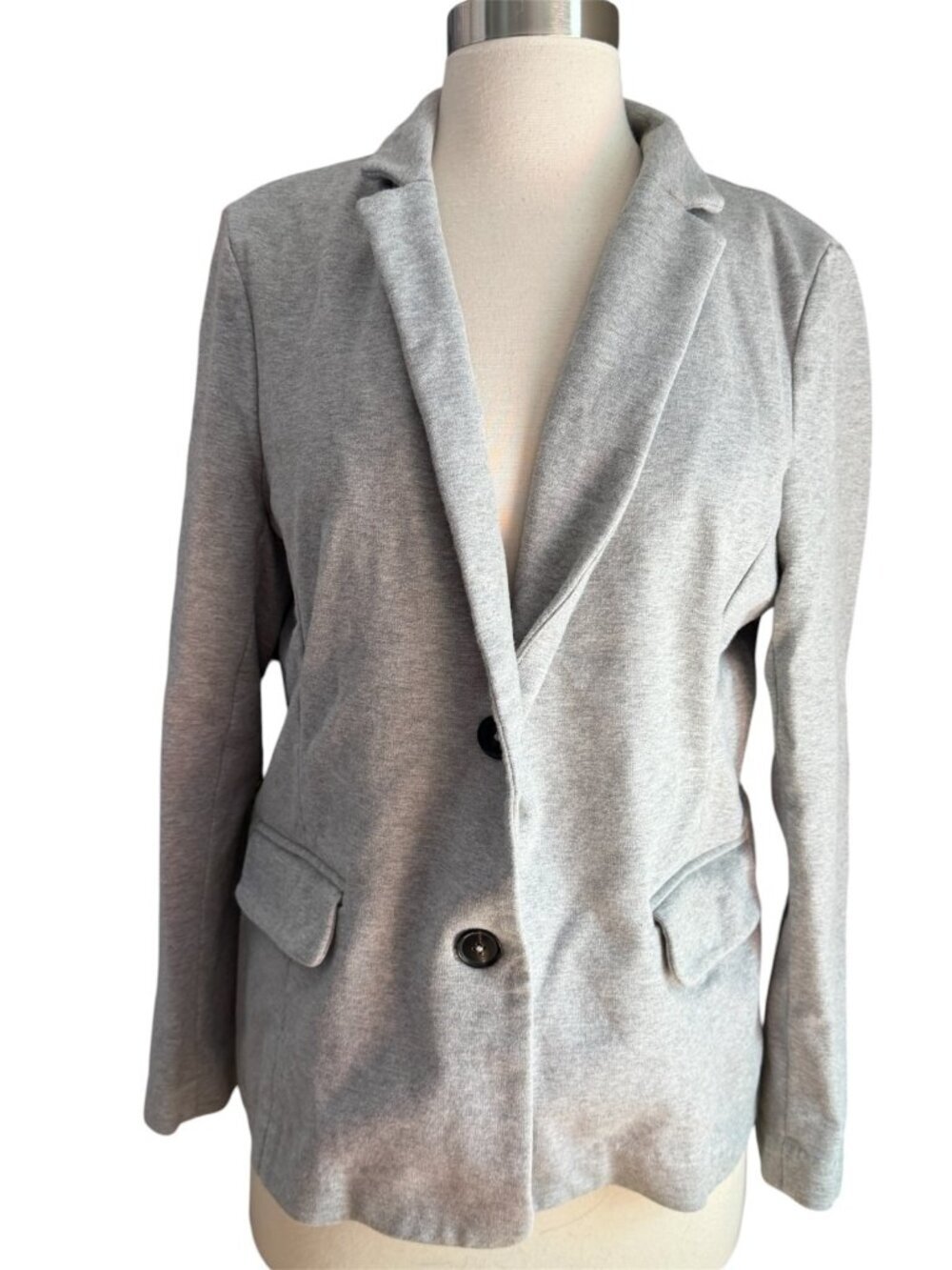 J. Crew Womens Gray Blazer Jacket Large L Cotton Spandex Pockets Office Preppy